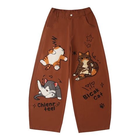 WES®️| QUẦN VẢI THÔ NỬA CẠP CHUN THÊU HOẠT HÌNH UNISEX HY952