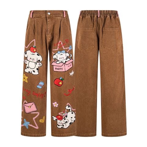 WES®️| QUẦN DENIM NỬA CẠP CHUN WASH THÊU HOẠT HÌNH UNISEX K109