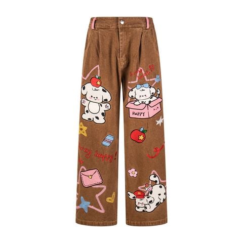 WES®️| QUẦN DENIM NỬA CẠP CHUN WASH THÊU HOẠT HÌNH UNISEX K109