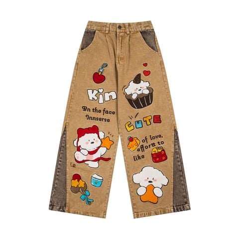 WES®️| QUẦN DENIM NỬA CẠP CHUN WASH THÊU HOẠT HÌNH UNISEX 170