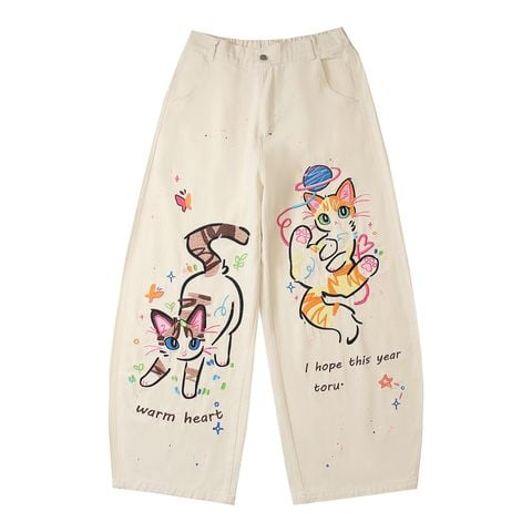 WES®️| QUẦN DENIM NỬA CẠP CHUN WASH THÊU HOẠT HÌNH UNISEX HY903