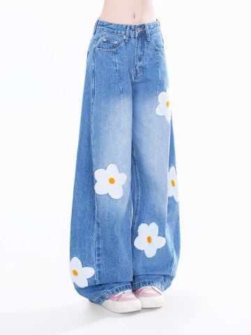 WES®️| QUẦN DENIM  WASH THÊU HOA UNISEX 0726