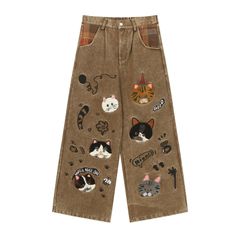 WES®️| QUẦN DENIM NỬA CẠP CHUN WASH THÊU HOẠT HÌNH MÈO UNISEX 8161