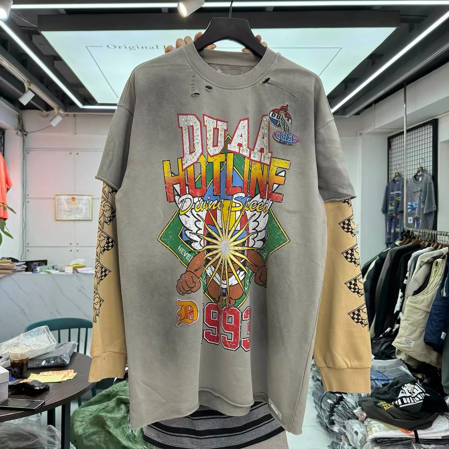FK®️| ÁO LONG TEE DÀI TAY COTTON LÀM RÁCH IN KTS ĐÍNH ĐÁ UNISEX FG DU801