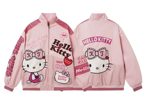 WES®️| ÁO KHOÁC DA PU CAO CẤP THÊU HỌA TIẾT HOẠT HÌNH HELLO KITTY UNISEX 5313