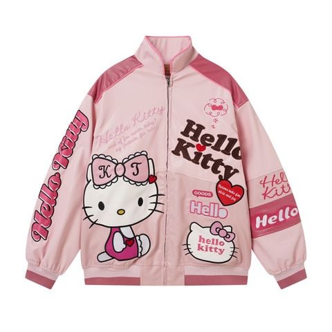 WES®️| ÁO KHOÁC DA PU CAO CẤP THÊU HỌA TIẾT HOẠT HÌNH HELLO KITTY UNISEX 5313