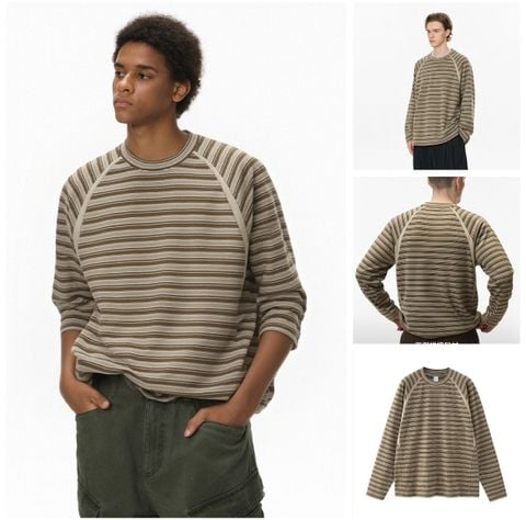 INF®️| ÁO THUN DÀI TAY SỌC NGANG TƯƠNG PHẢN COTTON UNISEX INF 5420