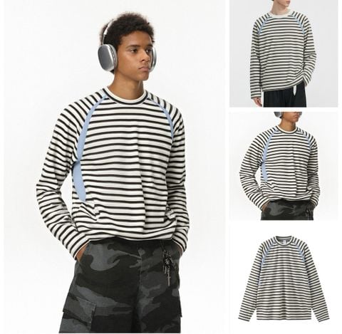 INF®️| ÁO THUN DÀI TAY SỌC NGANG TƯƠNG PHẢN COTTON UNISEX INF 5420