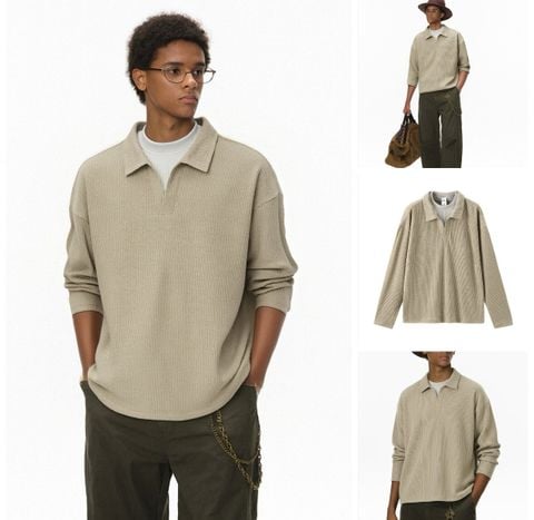 INF®️| ÁO THUN DÀI TAY DỆT KIM VE ÁO CỔ TRÒN COTTON UNISEX INF 3417