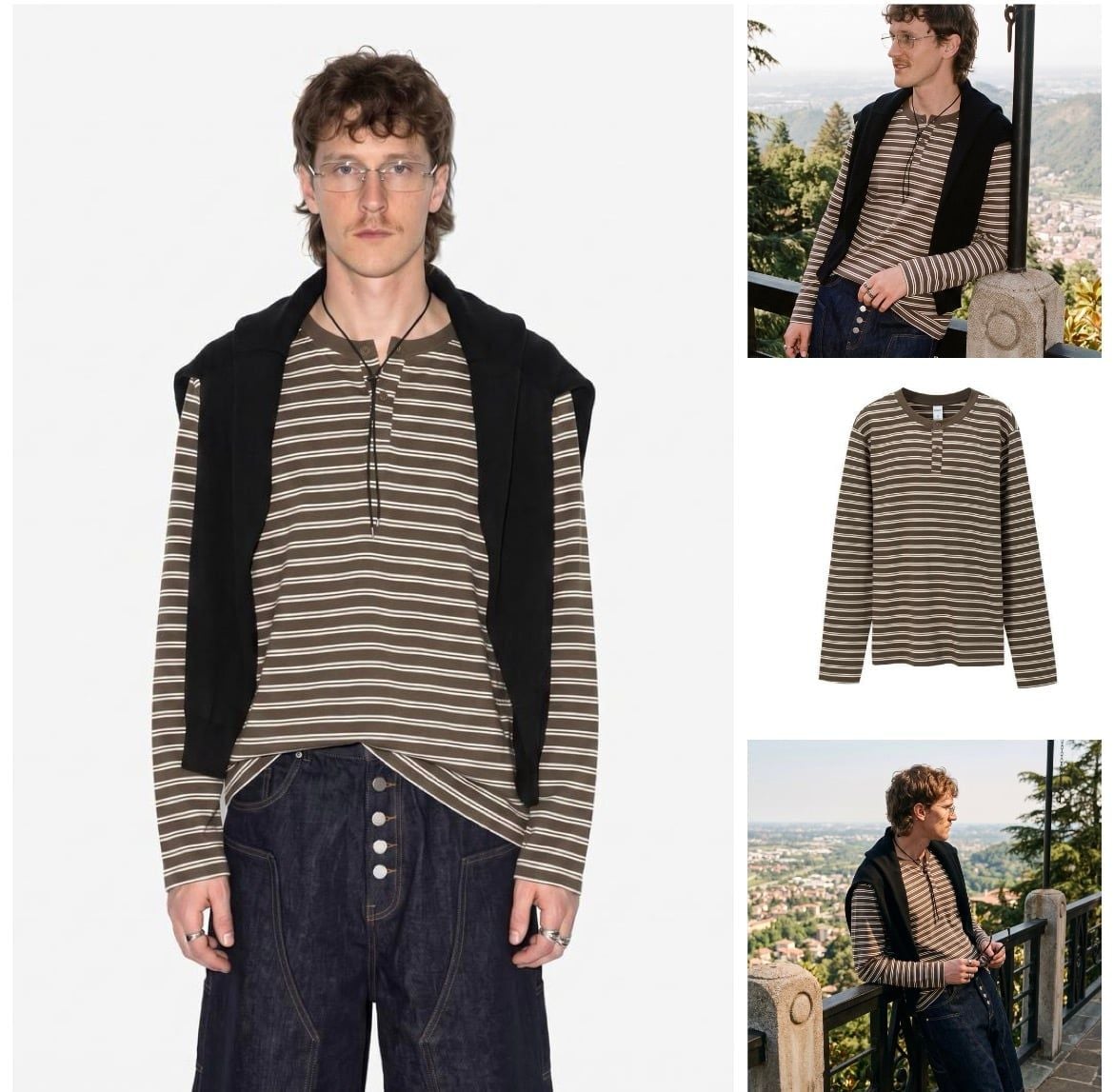 INF®️| ÁO THUN DÀI TAY CỔ  KẺ SỌC NGANG COTTON UNISEX INF 3495