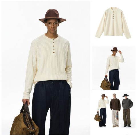 INF®️| ÁO THUN DÀI TAY CỔ HENRY TRƠN MÀU COTTON UNISEX INF 5418