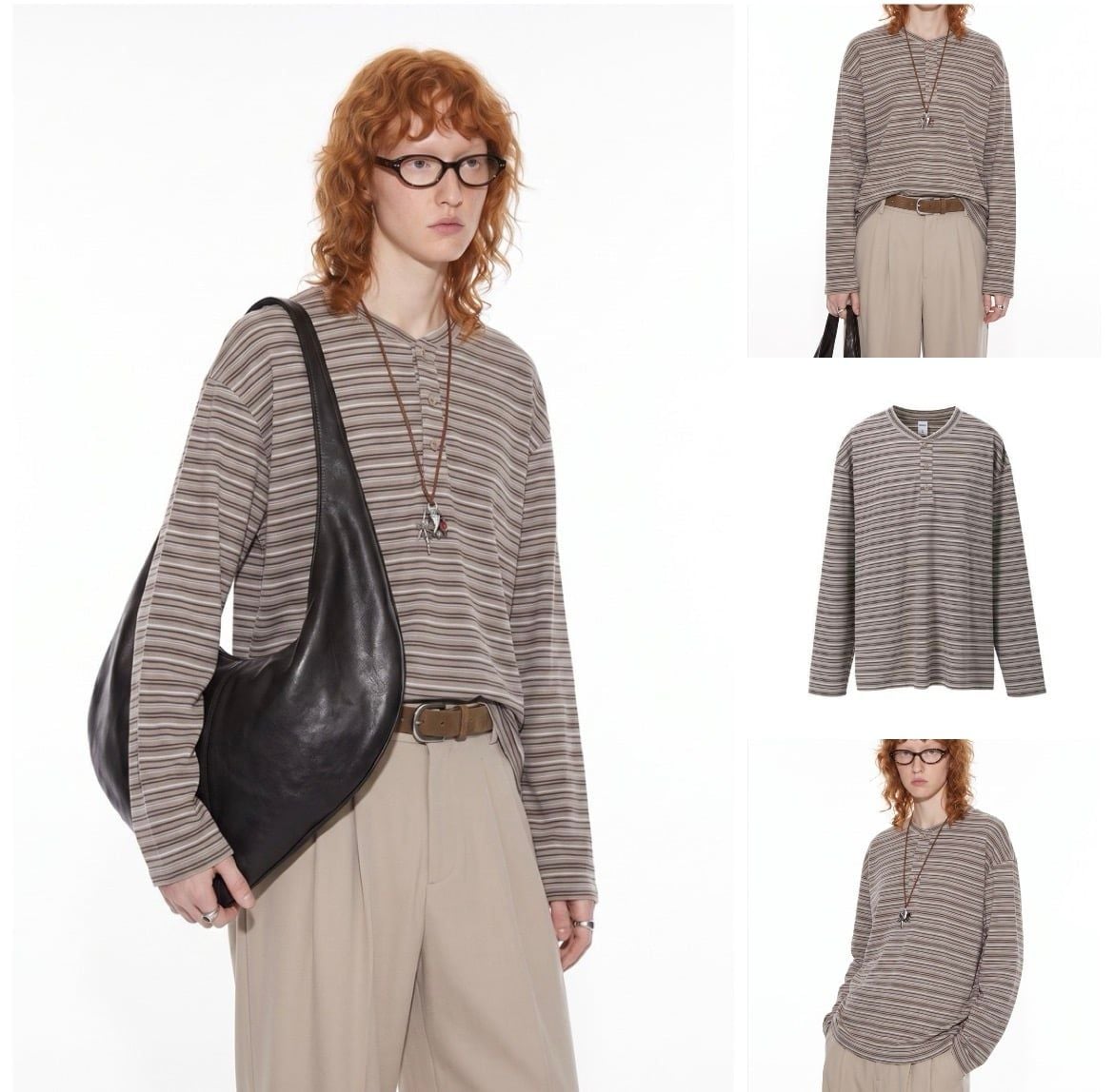 INF®️| ÁO THUN DÀI TAY CỔ HENRY KẺ SỌC  COTTON UNISEX INF 3493