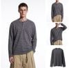 INF®️| ÁO THUN DÀI TAY CỔ HENRY KẺ SỌC  COTTON UNISEX INF 3493
