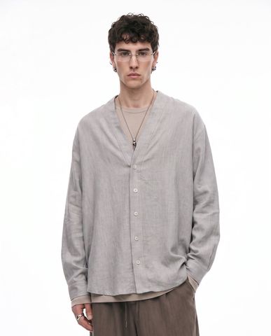 INF®️| ÁO SƠ MI DÀI TAY CỔ HỞ VẢI LANH COTTON UNISEX INF 7142
