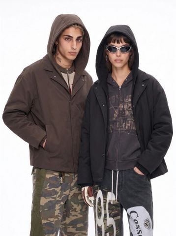 INF®️| ÁO KHOÁC VẢI THÔ DÁNG RỘNG THÂN NGẮN UNISEX INF 5681