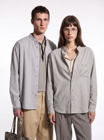 INF®️| ÁO SƠ MI DÀI TAY VẢI LANH COTTON CỔ ĐỨNG UNISEX INF 7140