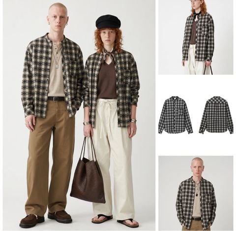 INF®️| ÁO SƠ MI KẺ SỌC DÀI TAY CỔ TÀU COTTON UNISEX INF 7144