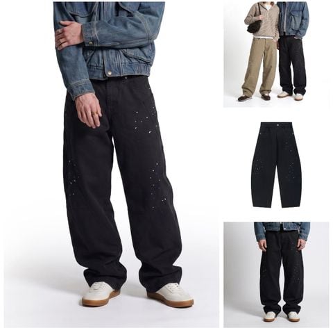 INF®️|QUẦN VẢI THÔ ỐNG RỘNG VẨY MỰC RETRO BASIC UNISEX INF 13682