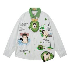 WES®️| ÁO SƠ MI DÀI TAY THÊU HỌA TIẾT HOẠT HÌNH UNISEX 5285