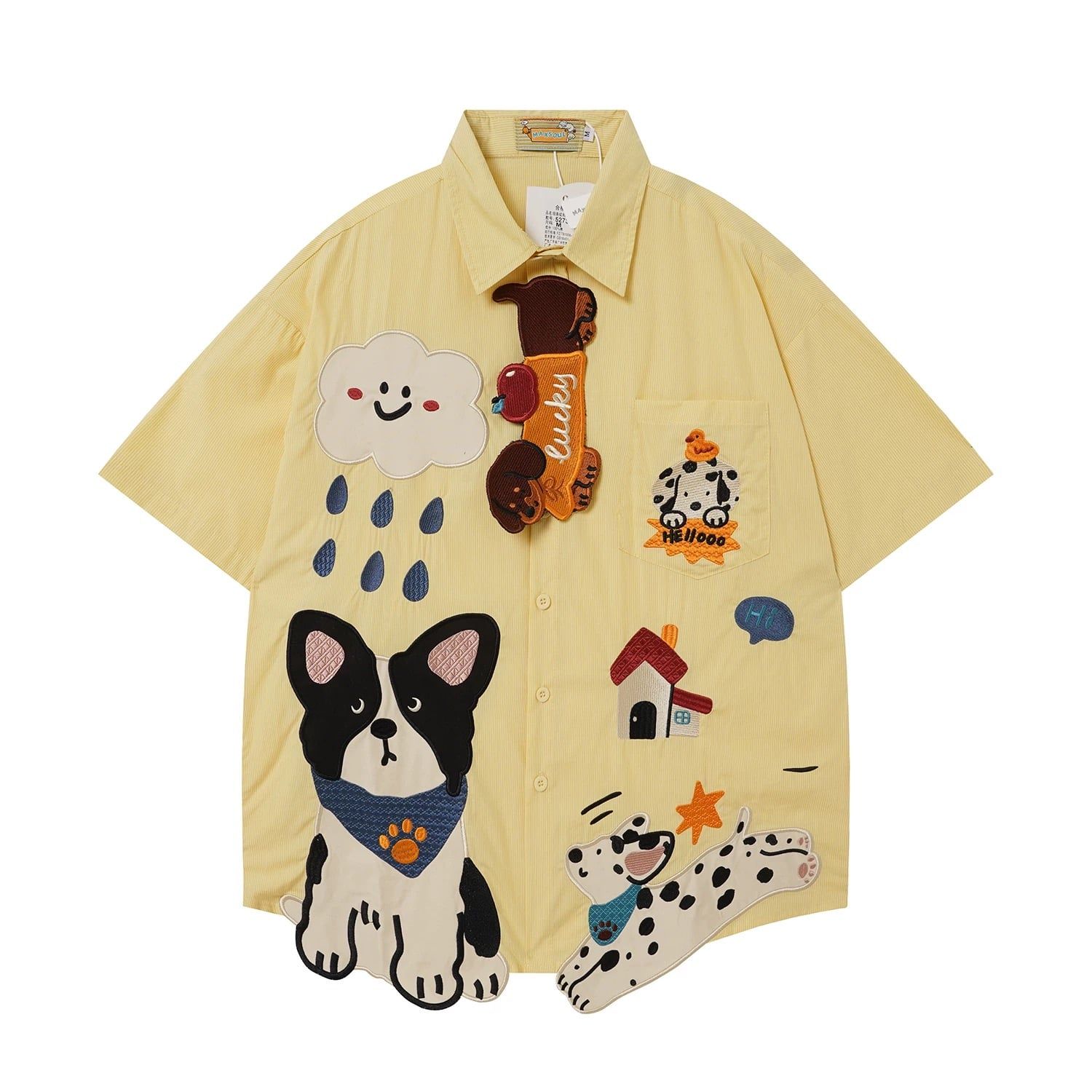 WES®️| ÁO SƠ MI NGẮN TAY THÊU HỌA TIẾT HOẠT HÌNH UNISEX 5273