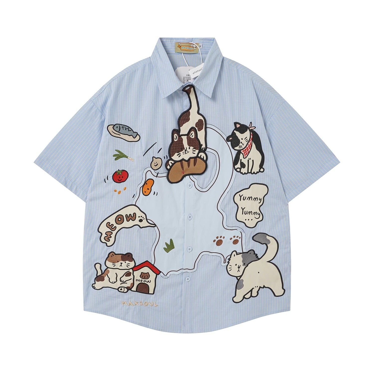 WES®️| ÁO SƠ MI NGẮN TAY THÊU HỌA TIẾT HOẠT HÌNH UNISEX 5269
