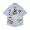 WES®️| ÁO SƠ MI NGẮN TAY THÊU HỌA TIẾT HOẠT HÌNH UNISEX 5269