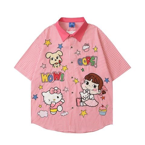 WES®️| ÁO SƠ MI NGẮN TAY THÊU HỌA TIẾT HOẠT HÌNH UNISEX 5299