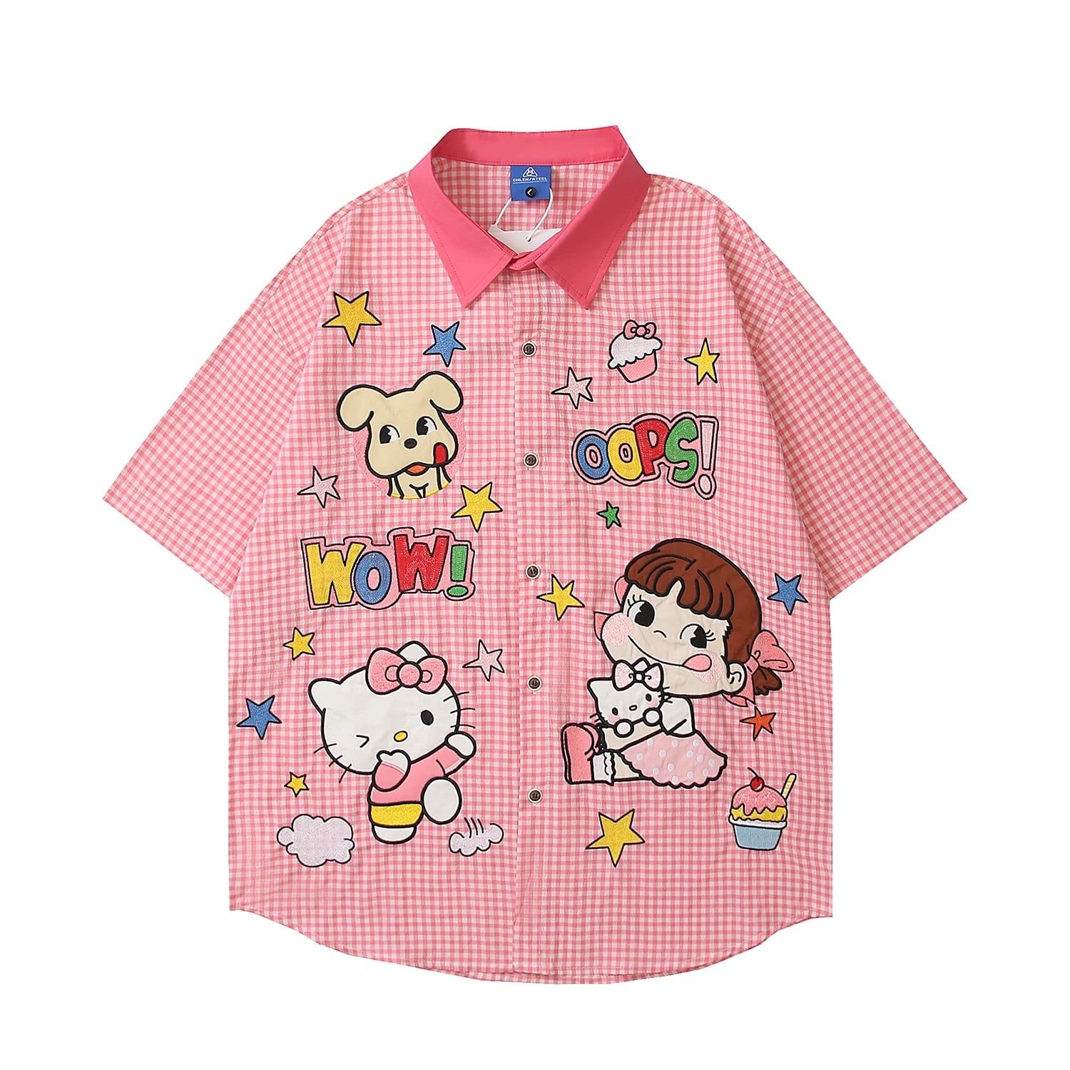 WES®️| ÁO SƠ MI NGẮN TAY THÊU HỌA TIẾT HOẠT HÌNH UNISEX 5299
