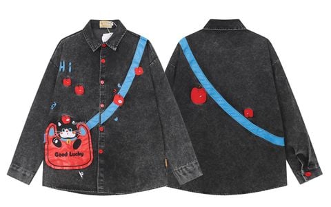 WES®️| ÁO SƠ MI DÀI TAY THÊU HỌA TIẾT HOẠT HÌNH UNISEX 5184