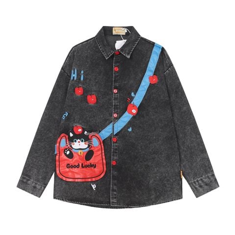 WES®️| ÁO SƠ MI DÀI TAY THÊU HỌA TIẾT HOẠT HÌNH UNISEX 5184