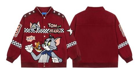 WES®️| ÁO KHOÁC VẢI THÔ THÊU HỌA TIẾT HOẠT HÌNH TOM & JERRY UNISEX YH1110