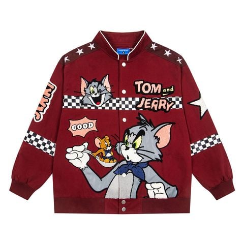 WES®️| ÁO KHOÁC VẢI THÔ THÊU HỌA TIẾT HOẠT HÌNH TOM & JERRY UNISEX YH1110