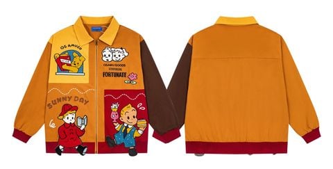 WES®️| ÁO KHOÁC VẢI THÔ THÊU HỌA TIẾT HOẠT HÌNH UNISEX HY1183