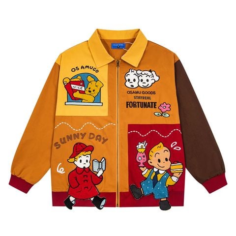 WES®️| ÁO KHOÁC VẢI THÔ THÊU HỌA TIẾT HOẠT HÌNH UNISEX HY1183