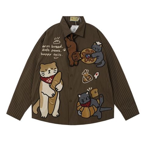 WES®️| ÁO SƠ MI DÀI TAY THÊU HỌA TIẾT HOẠT HÌNH UNISEX 5294