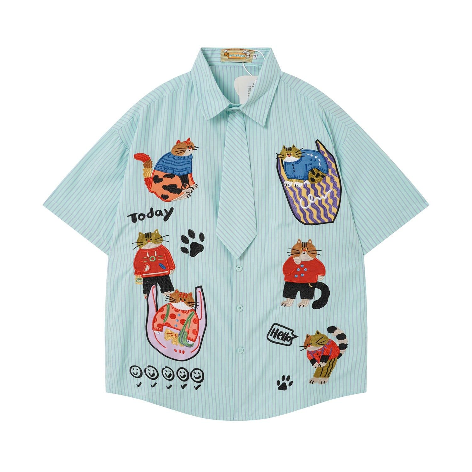 WES®️| ÁO SƠ MI NGẮN TAY THÊU HỌA TIẾT HOẠT HÌNH UNISEX 5265