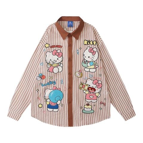 WES®️| ÁO SƠ MI DÀI TAY THÊU HỌA TIẾT HOẠT HÌNH UNISEX YH1090
