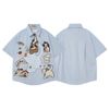 WES®️| ÁO SƠ MI NGẮN TAY THÊU HỌA TIẾT HOẠT HÌNH UNISEX 5269