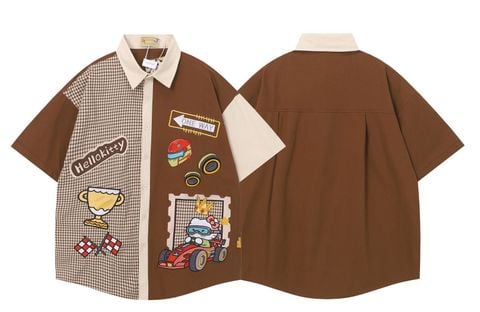 WES®️| ÁO SƠ MI NGẮN TAY THÊU HỌA TIẾT HOẠT HÌNH UNISEX 5202