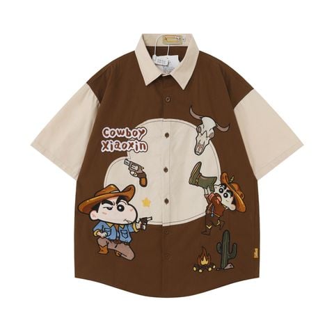WES®️| ÁO SƠ MI NGẮN TAY THÊU HỌA TIẾT HOẠT HÌNH SHINCHAN UNISEX 5212