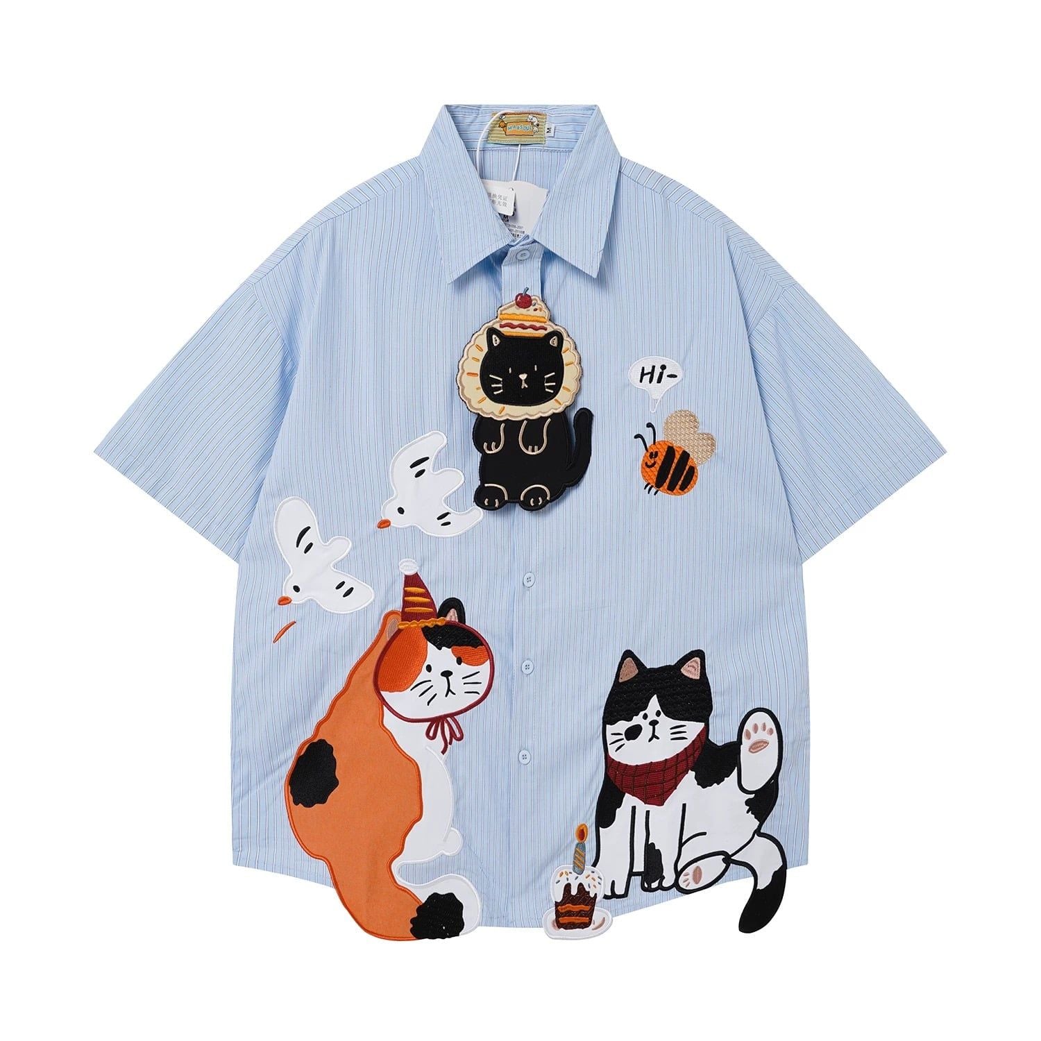 WES®️| ÁO SƠ MI NGẮN TAY THÊU HỌA TIẾT HOẠT HÌNH UNISEX 5270