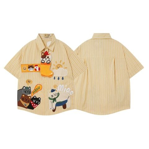 WES®️| ÁO SƠ MI NGẮN TAY THÊU HỌA TIẾT HOẠT HÌNH UNISEX T2NG03