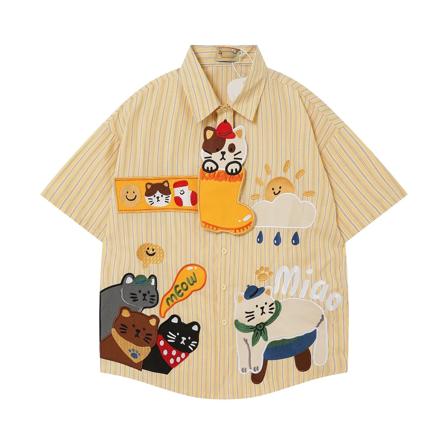 WES®️| ÁO SƠ MI NGẮN TAY THÊU HỌA TIẾT HOẠT HÌNH UNISEX T2NG03