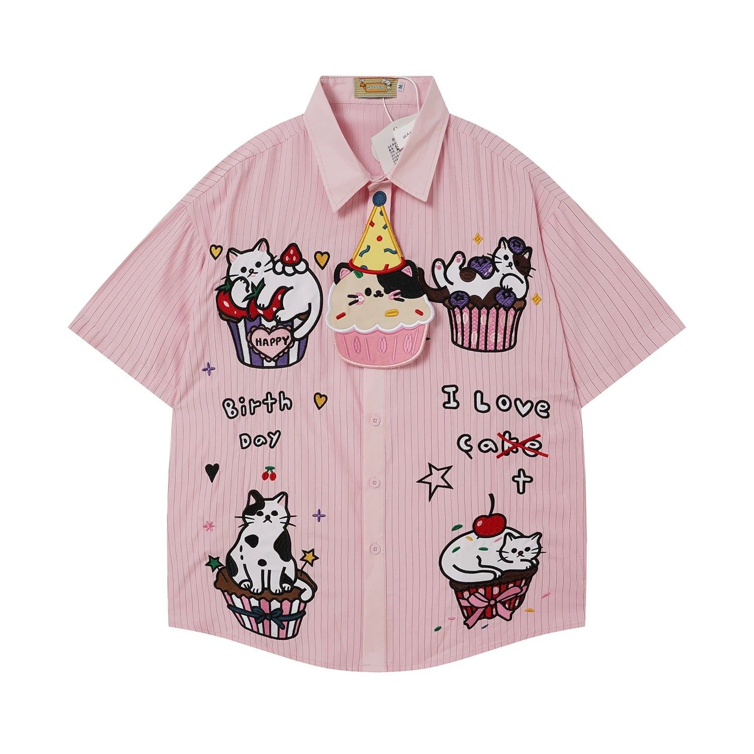WES®️| ÁO SƠ MI NGẮN TAY THÊU HỌA TIẾT HOẠT HÌNH UNISEX 5272