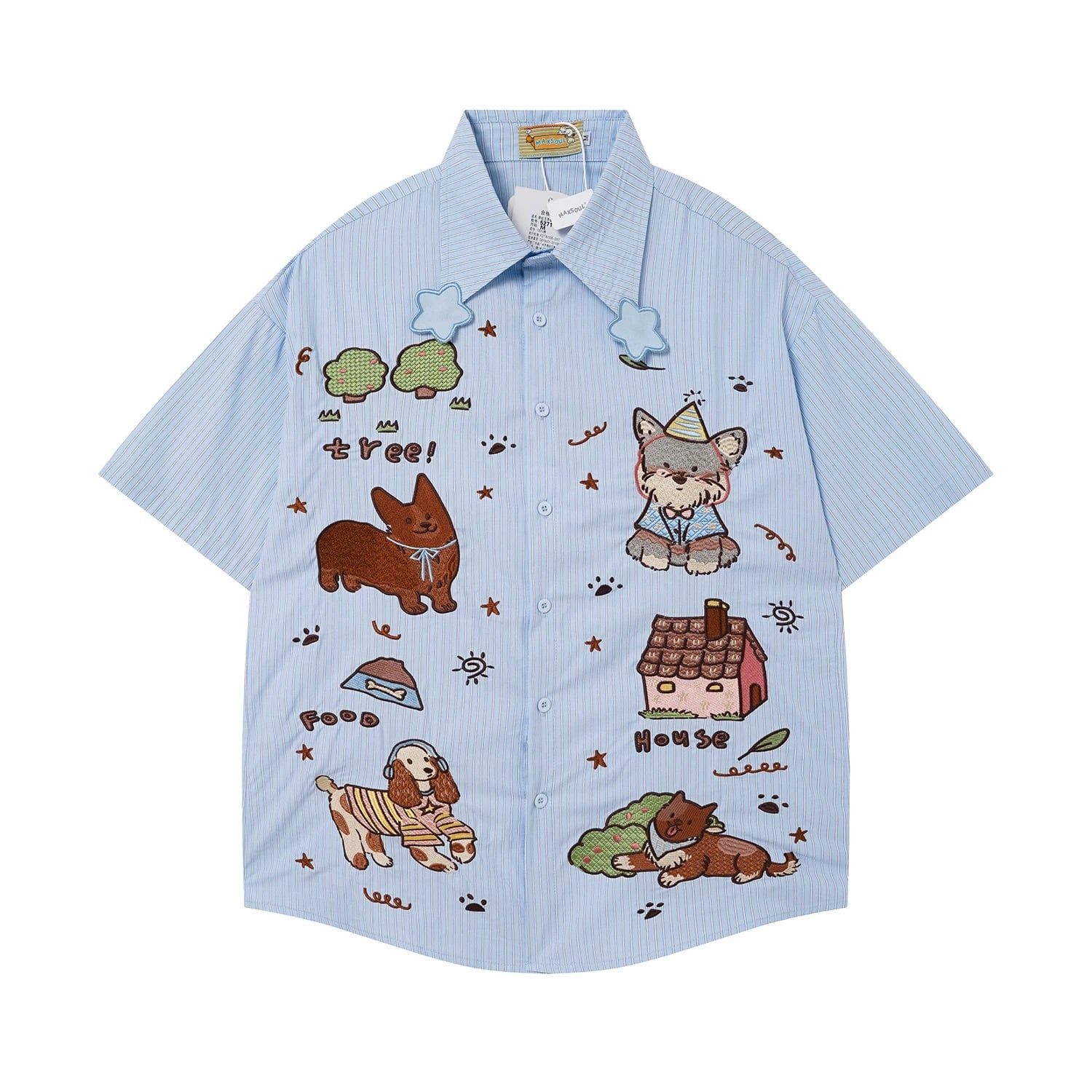 WES®️| ÁO SƠ MI NGẮN TAY THÊU HỌA TIẾT HOẠT HÌNH UNISEX 5271