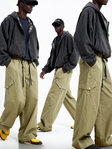 INF®️|QUẦN VẢI THÔ KAKI ỐNG RỘNG ĐÃ GIẶT TÚI HỘP RETRO UNISEX INF 13386