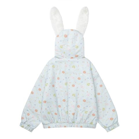 WES®️| ÁO KHOÁC COTTON THÊU HOA VỠ TAI THỎ MŨ TRÙM ĐẦU RỘNG RÃI UNISEX 5934