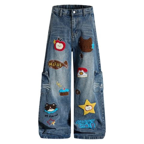 QUẦN JEANS THÊU HỌA TIẾT HOẠT HÌNH UNISEX J780