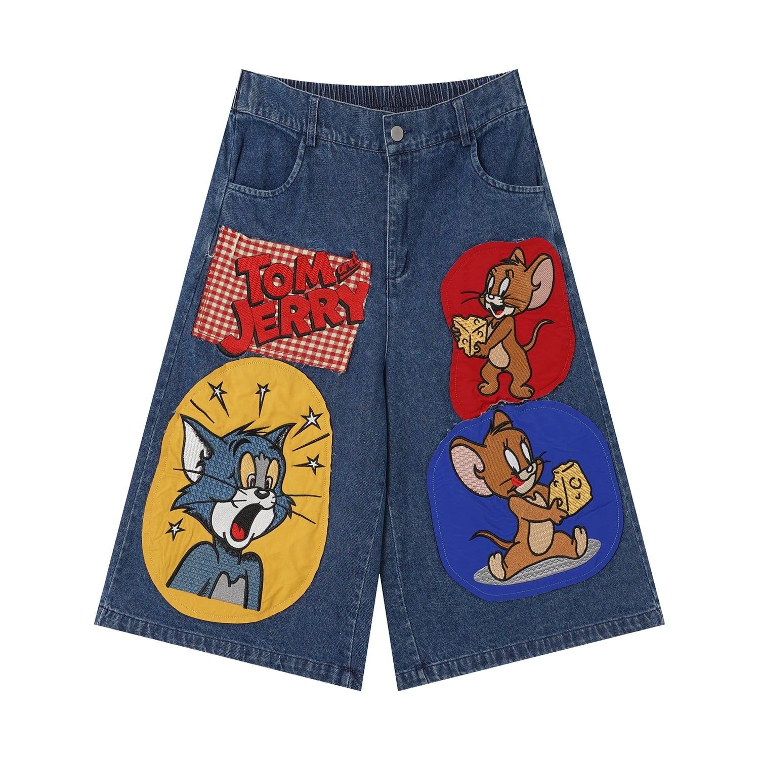 WES®️| QUẦN SHORT DENIM THÊU HOẠT HÌNH TOM & JERRY DÁNG RỘNG UNISEX 5300