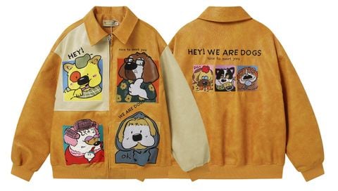 WES®️| ÁO KHOÁC DA PU CAO CẤP THÊU HỌA TIẾT HOẠT HÌNH UNISEX 5302